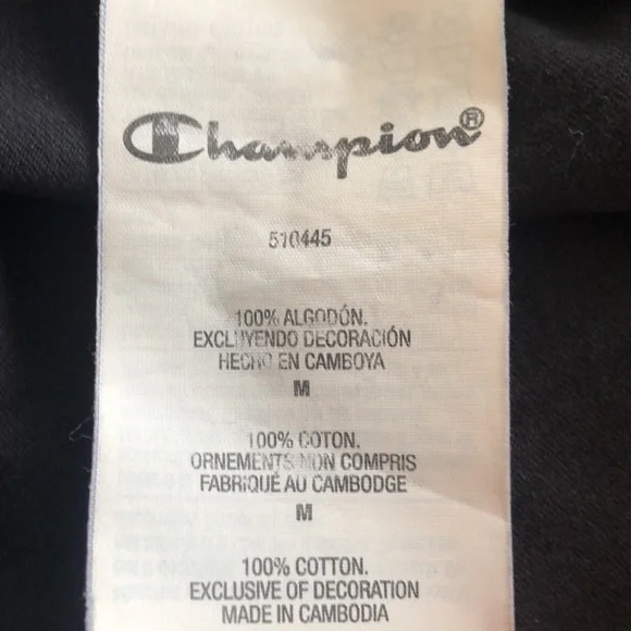 Champion 100% Cotton Men's Short Sleeve Tee Black White Letters Sz‎ M - EUC - Picture 5 of 5